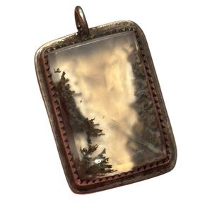 Vintage Moss Agate Southwestern silver rectangle necklace Pendant Handmade forge
